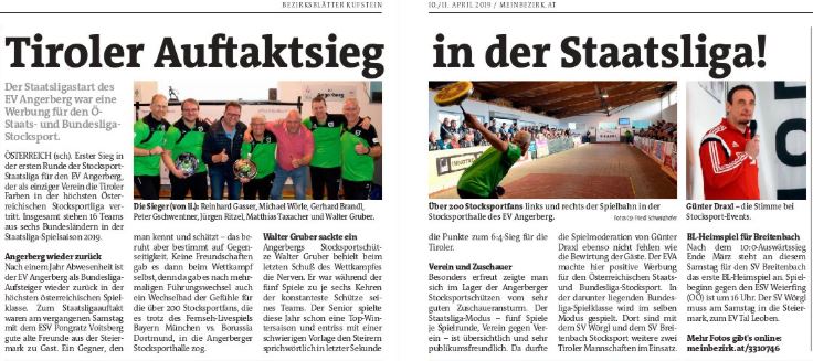 Berichte in der Tiroler Tageszeitung – Sommersaison 2019