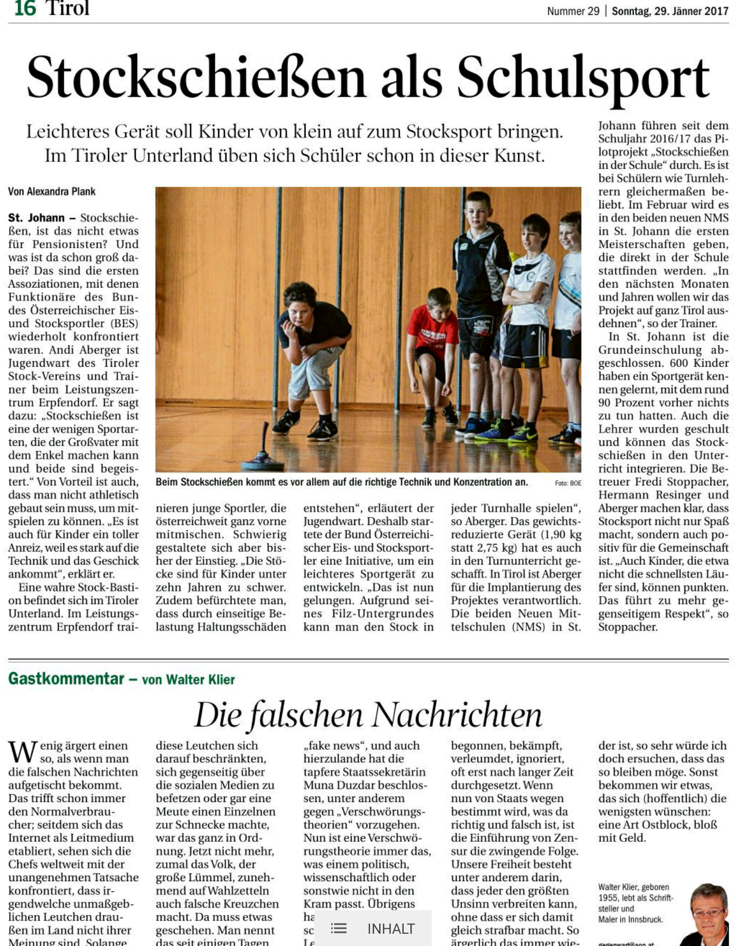 Tiroler Tageszeitung 29. Jan. 2017