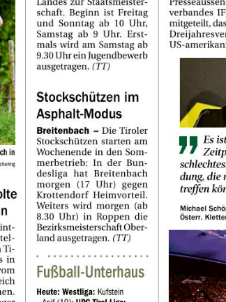 Berichte in der Tiroler Tageszeitung