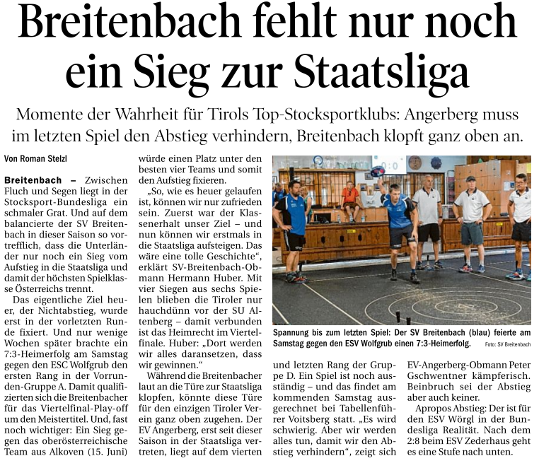 Berichte in der Tiroler Tageszeitung – Sommersaison 2019