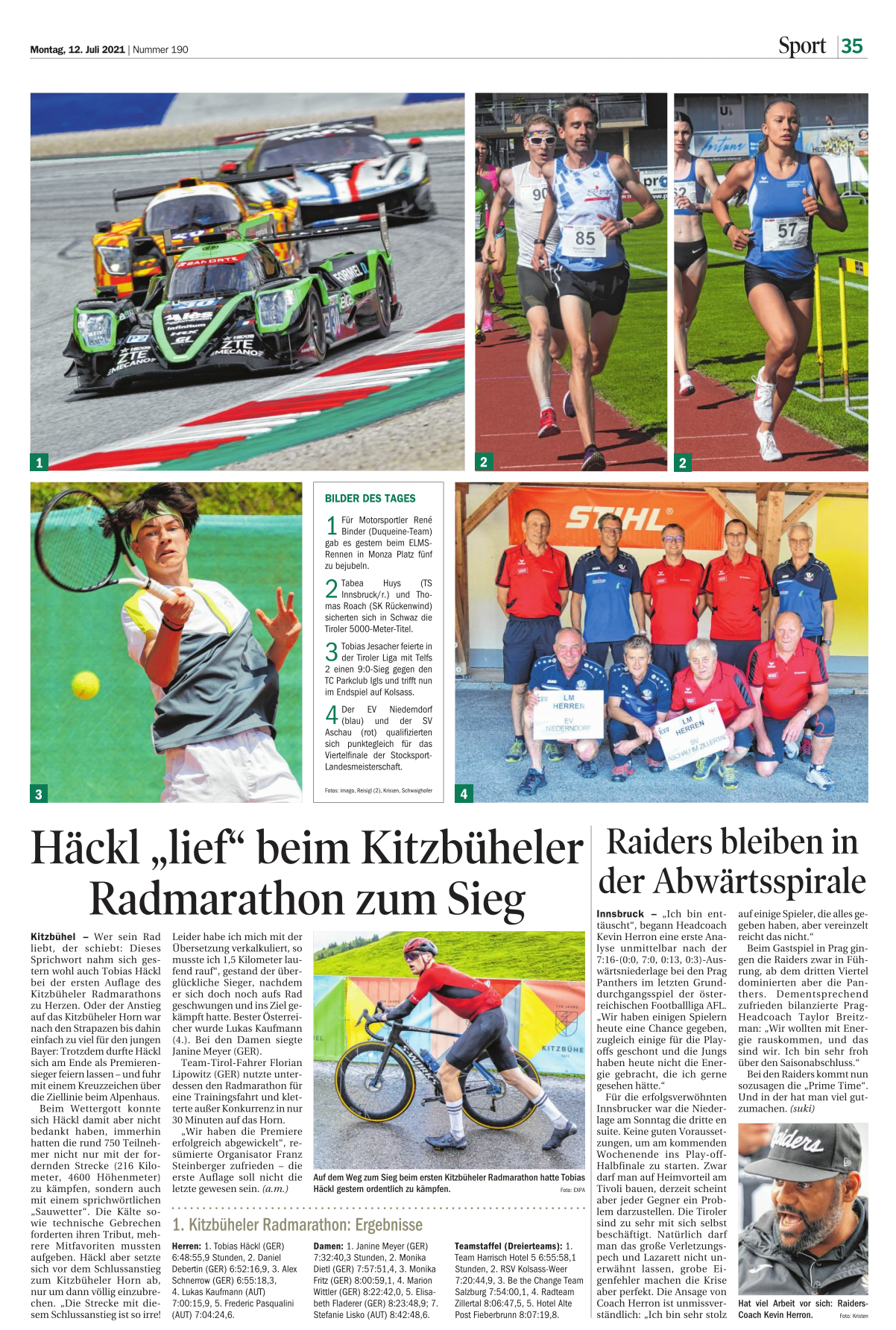 Bericht Tiroler Tageszeitung vom 12.07.2021 – LM Herren Runde 6